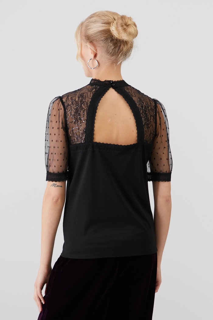 Odzież T-shirt damski z ozdobną aplikacją kolor czarny RW24-TSDB04 czarny