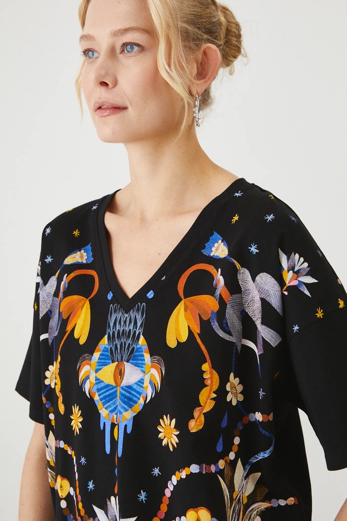 T-shirt bawełniany damski z domieszką elastanu z kolekcji Karolina Matyjaszkowicz x Medicine kolor czarny RW24-TSDB52 czarny