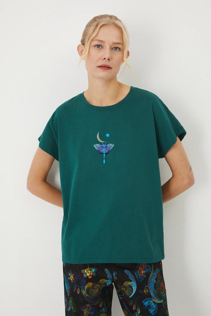 T-shirt bawełniany damski z kolekcji Karolina Matyjaszkowicz x Medicine kolor zielony RW24-TSDB60 zielony RW24