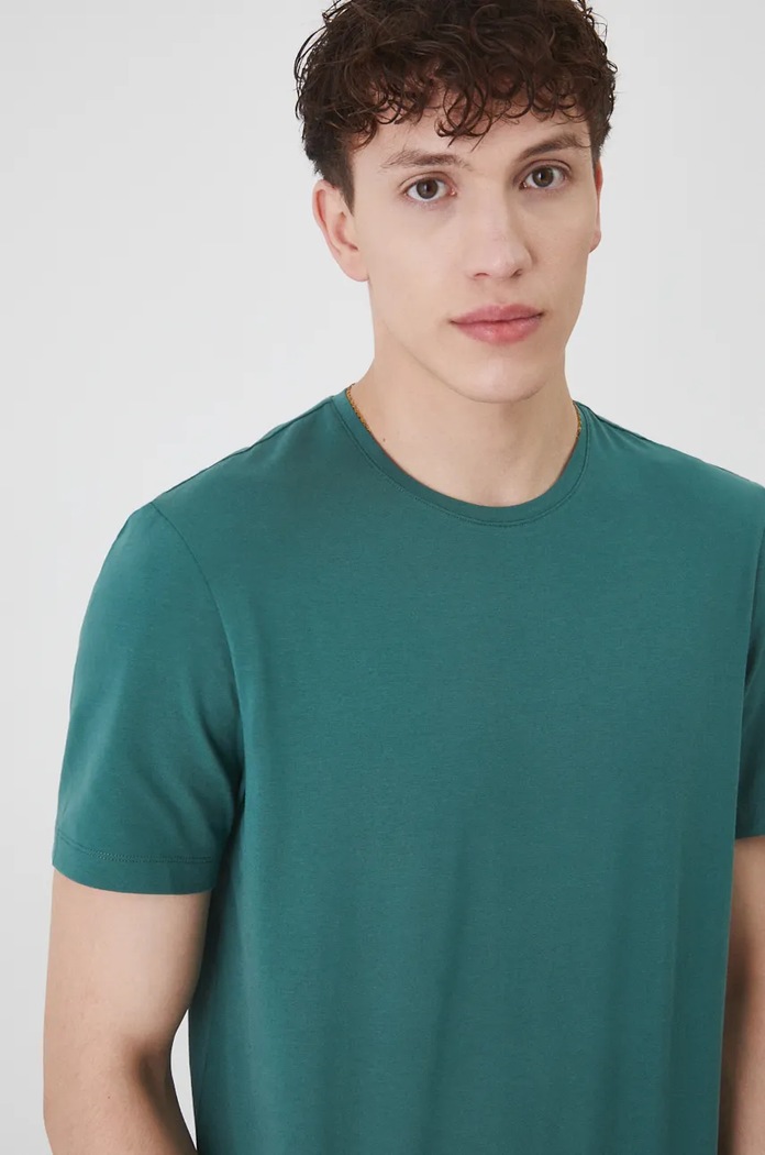 T-shirt bawełniany męski z domieszką elastanu gładki kolor zielony gładkie zielony RW24-TSM020