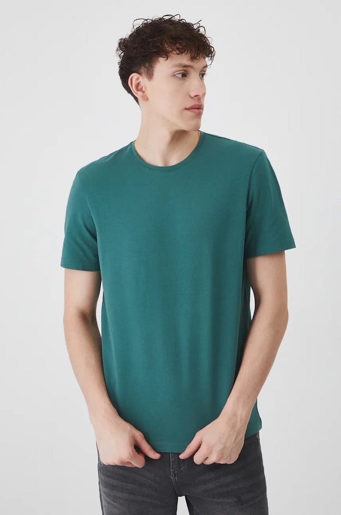 T-shirt bawełniany męski z domieszką elastanu gładki kolor zielony zielony RW24-TSM020