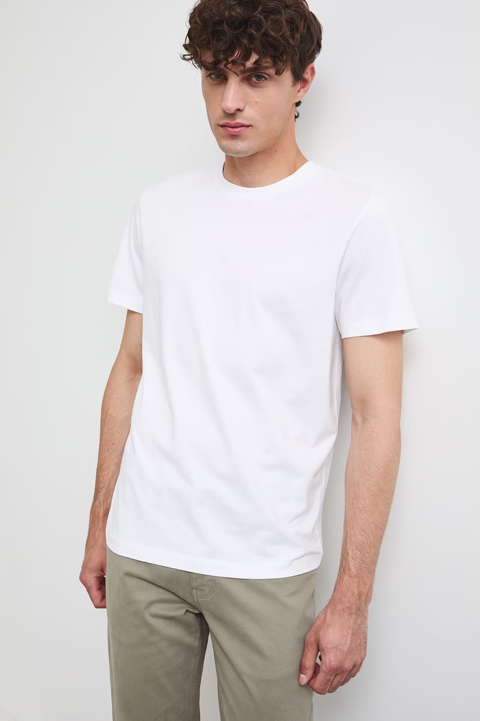 Odzież T-shirt bawełniany męski z elastanem gładki kolor biały RW24-TSM026 biały