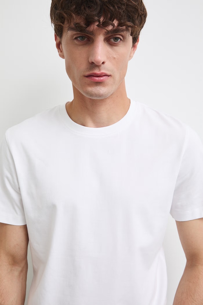 T-shirt bawełniany męski z elastanem gładki kolor biały RW24-TSM026 biały