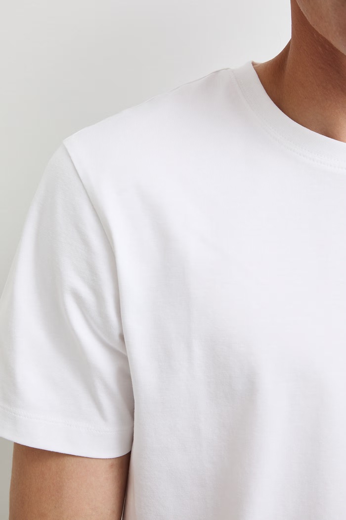 T-shirt bawełniany męski z elastanem gładki kolor biały RW24-TSM026
