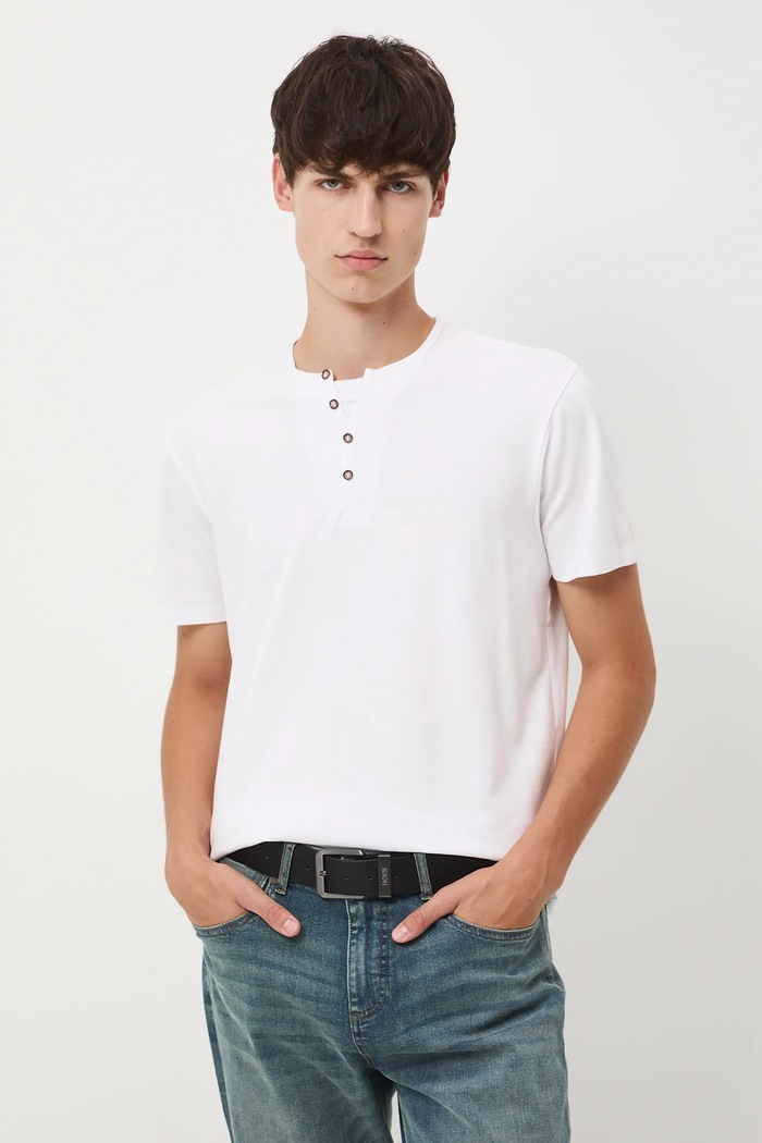 T-shirt basic męski bawełniany z elastanem biały RW24-TSM040