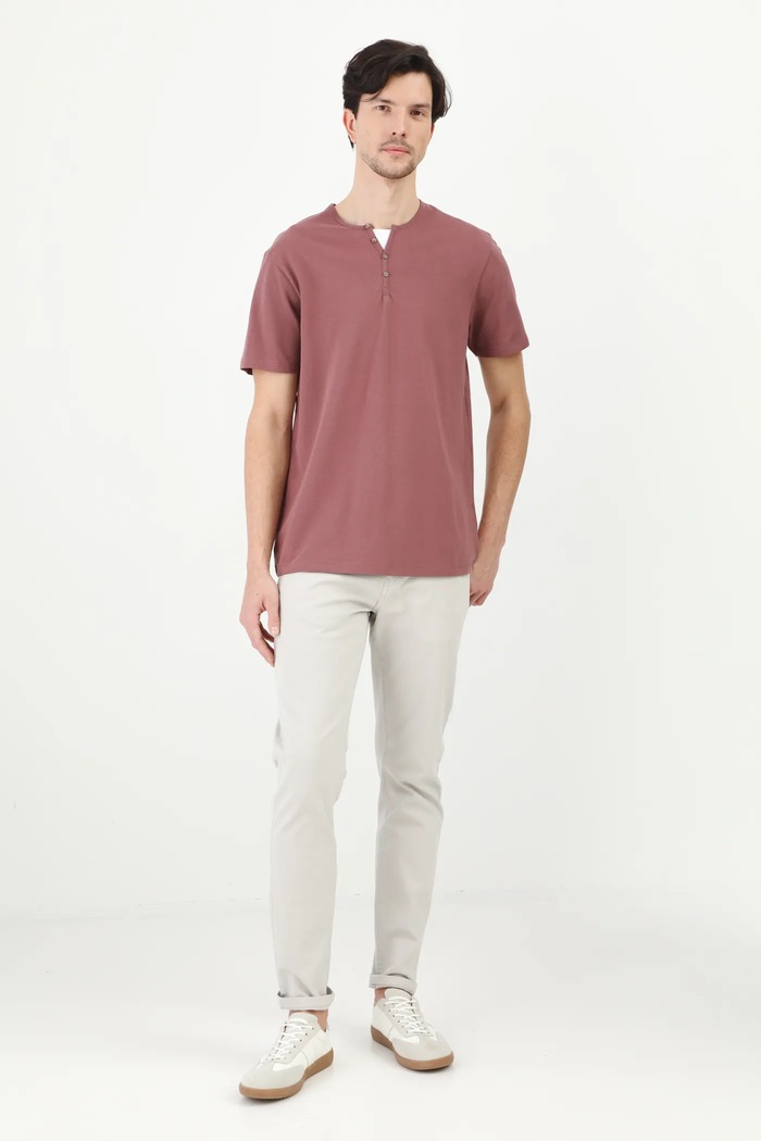 T-shirt basic męski bawełniany z elastanem RW24-TSM040 różowy RW24