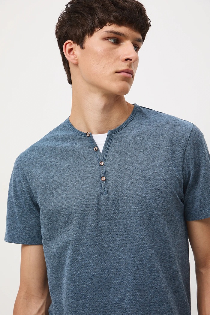 T-shirt basic męski bawełniany z elastanem z elastanem niebieski RW24-TSM040