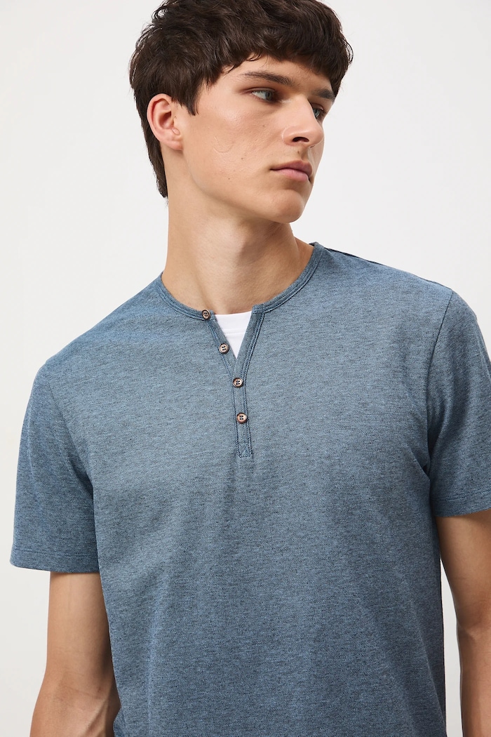 T-shirt basic męski bawełniany z elastanem z elastanem niebieski RW24-TSM040