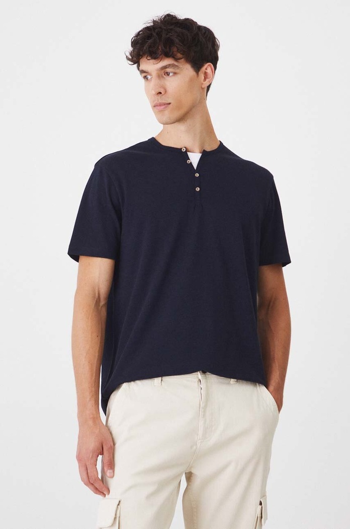 T-shirt basic męski bawełniany z elastanem z elastanem granatowy RW24-TSM040