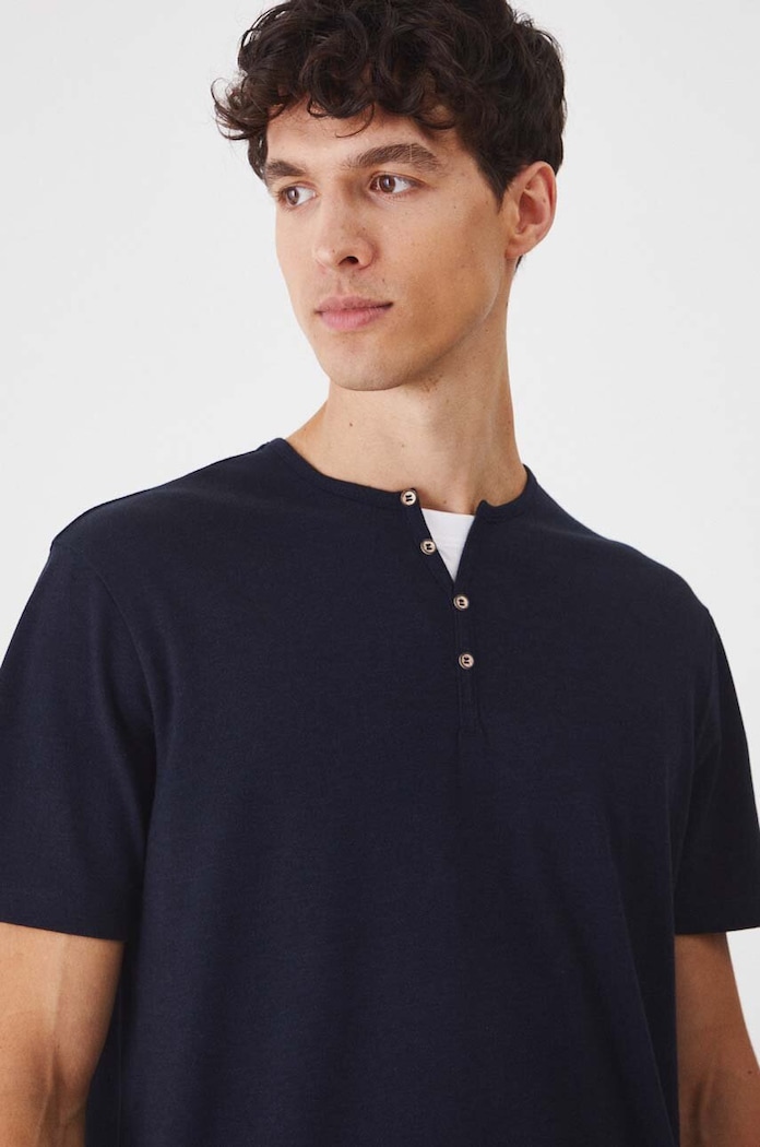 T-shirt basic męski bawełniany z elastanem granatowy RW24-TSM040