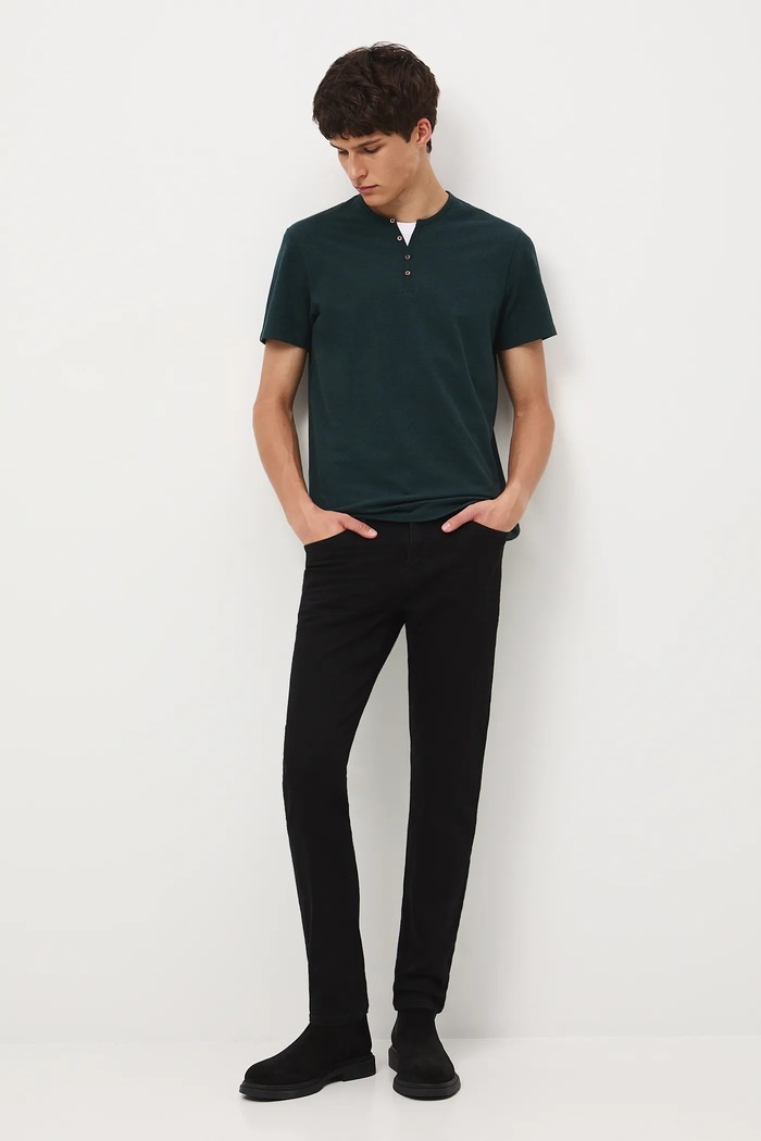 T-shirt basic męski bawełniany z elastanem z elastanem turkusowy RW24-TSM040