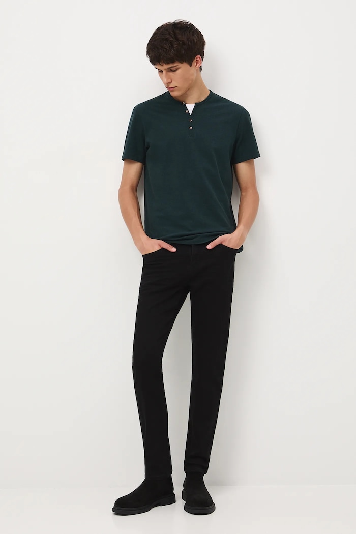 T-shirt basic męski bawełniany z elastanem z elastanem turkusowy RW24-TSM040