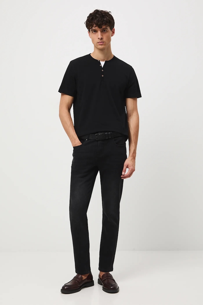 T-shirt basic męski bawełniany z elastanem RW24-TSM040 czarny RW24