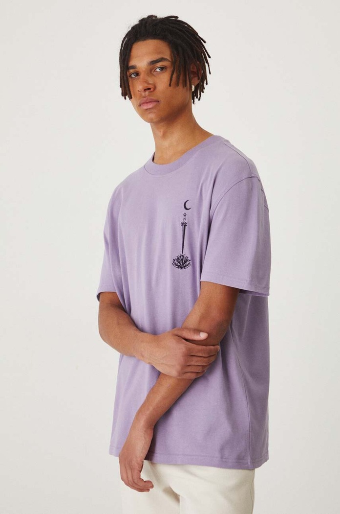 Odzież T-shirt bawełniany męski z nadrukiem kolor fioletowy RW24-TSM110 fioletowy