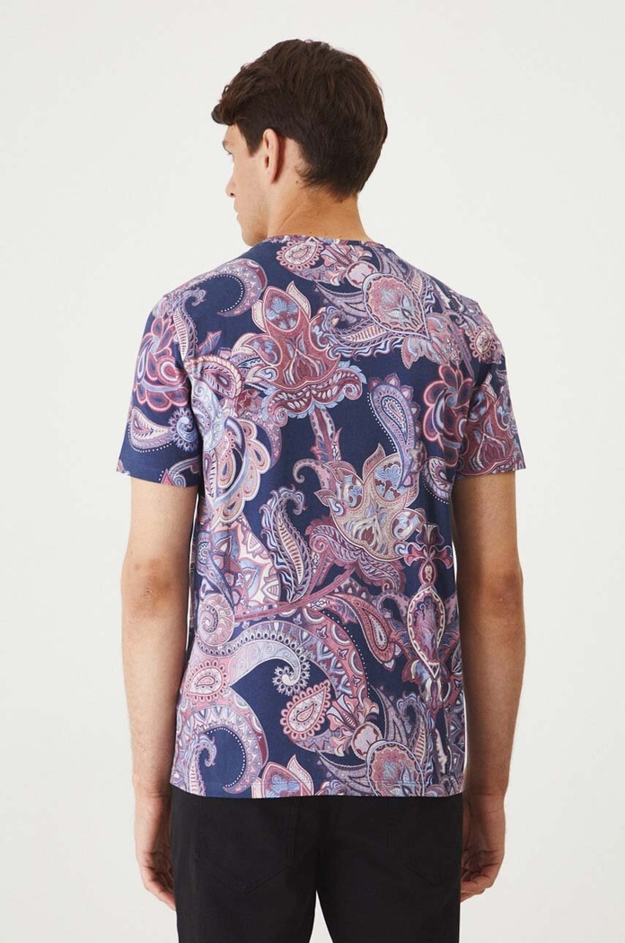 Odzież T-shirt bawełniany męski wzorzysty kolor granatowy RW24-TSM312 granatowy