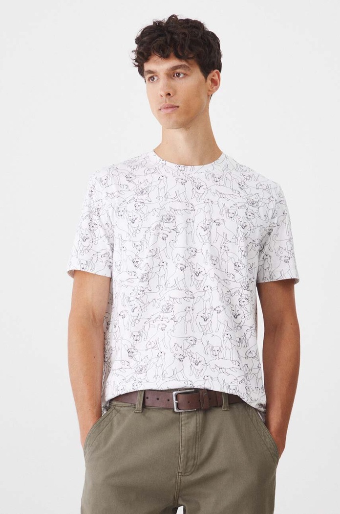 T-shirt bawełniany męski z kolekcji na Dzień Psa z domieszką elastanu wzorzysty kolor biały RW24-TSM430 biały RW24