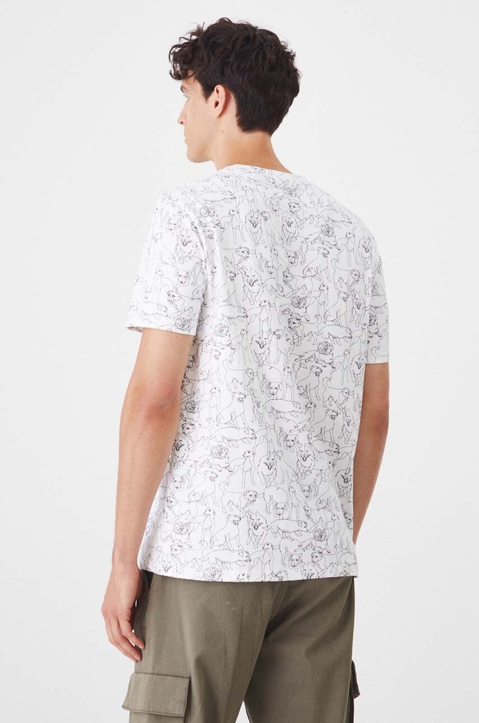 T-shirt bawełniany męski z kolekcji na Dzień Psa z domieszką elastanu wzorzysty kolor biały biały RW24-TSM430