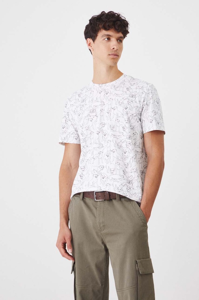T-shirt bawełniany męski z kolekcji na Dzień Psa z domieszką elastanu wzorzysty kolor biały RW24-TSM430 biały