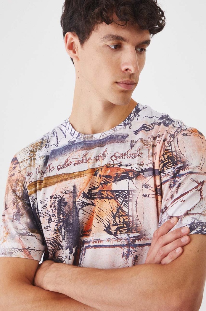 T-shirt bawełniany męski z domieszką elastanu z kolekcji Science by Peter Smolka kolor multicolor RW24.TSM451 multicolor