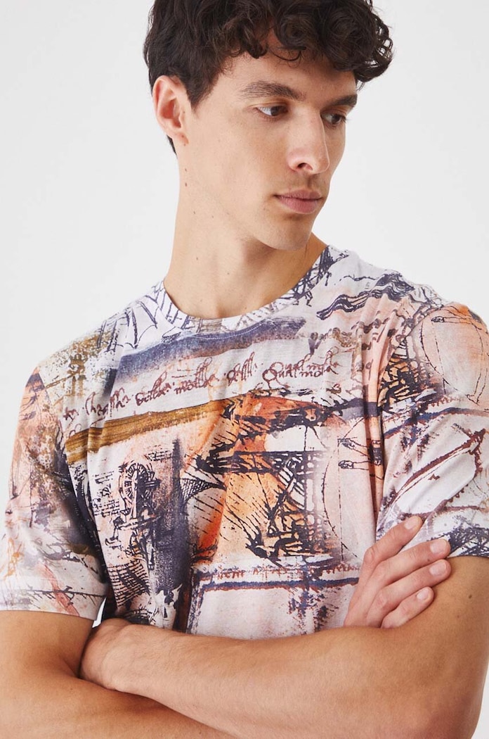 T-shirt bawełniany męski z domieszką elastanu z kolekcji Science by Peter Smolka kolor multicolor RW24.TSM451 multicolor