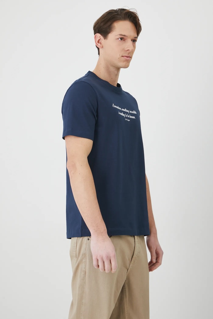 T-shirt bawełniany męski z domieszką elastanu z kolekcji Science kolor granatowy granatowy RW24-TSM461