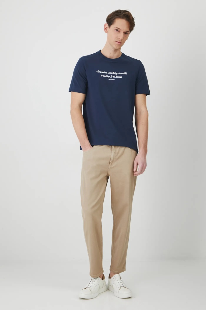 T-shirt bawełniany męski z domieszką elastanu z kolekcji Science kolor granatowy RW24-TSM461 granatowy RW24