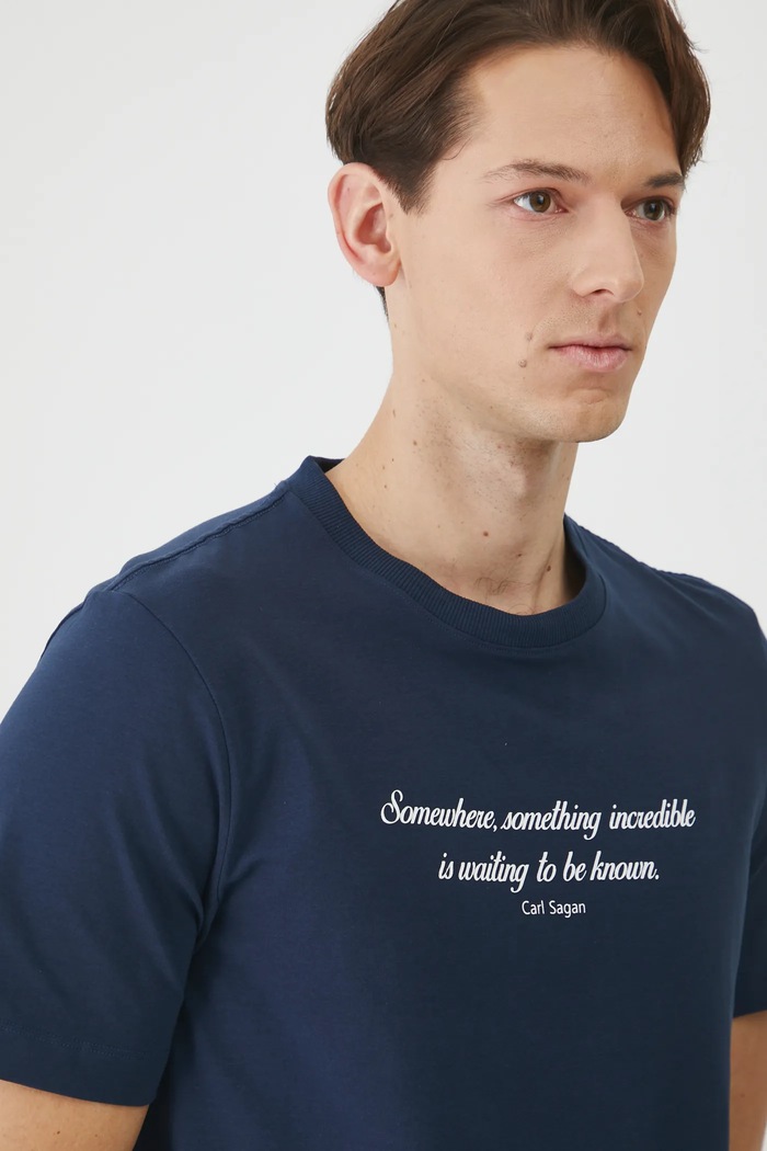 T-shirt bawełniany męski z domieszką elastanu z kolekcji Science kolor granatowy RW24-TSM461 granatowy