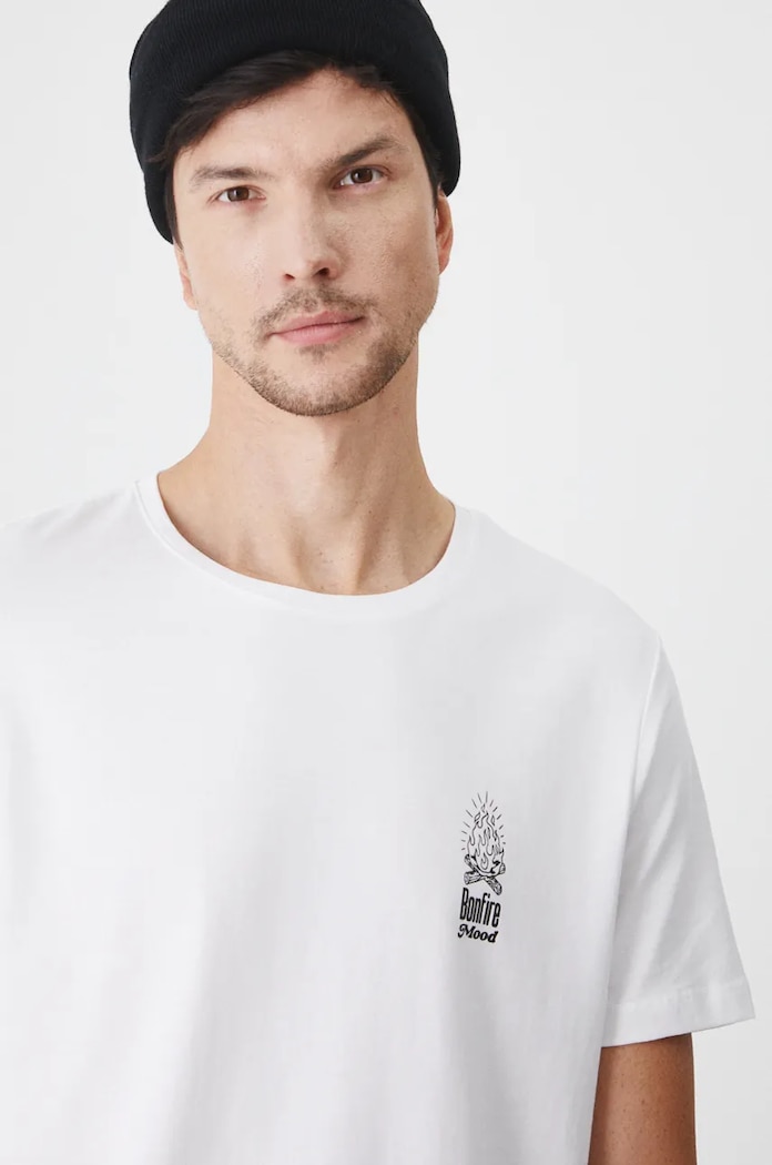 T-shirt bawełniany męski z nadrukiem kolor biały okrągły biały RW24-TSM480