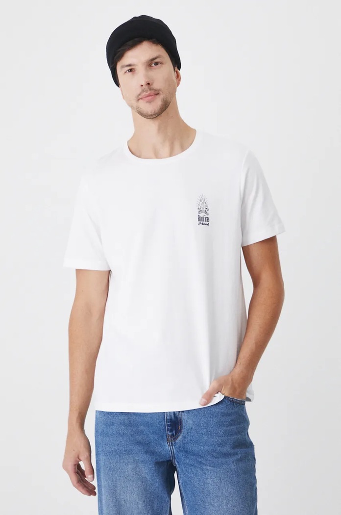 T-shirt bawełniany męski z nadrukiem kolor biały biały RW24-TSM480
