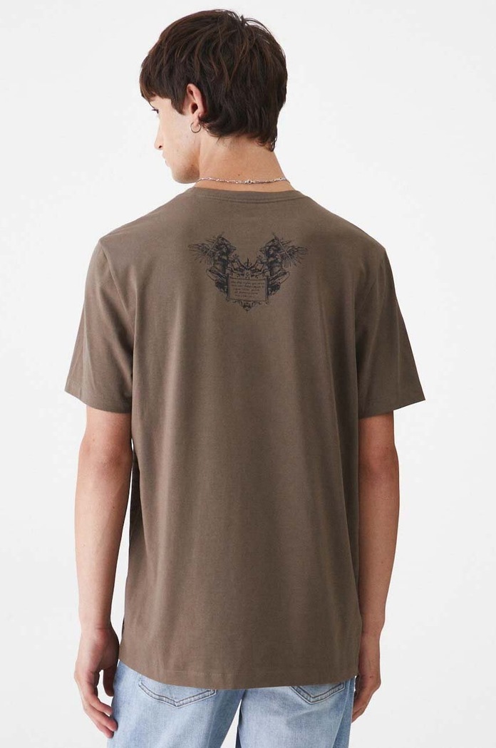 Odzież T-shirt bawełniany męski z domieszką elastanu z nadrukiem kolor zielony RW24-TSM501 zielony