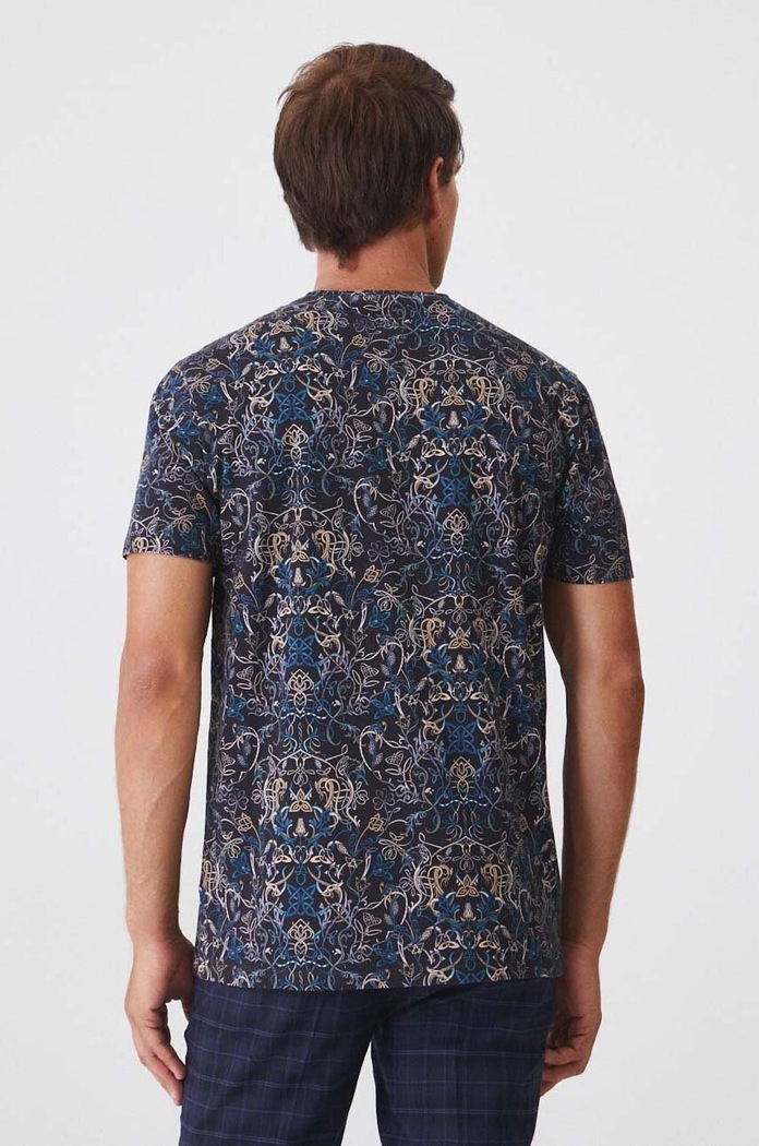 Odzież T-shirt bawełniany męski z domieszką elastanu wzorzysty kolor czarny RW24-TSM606 czarny