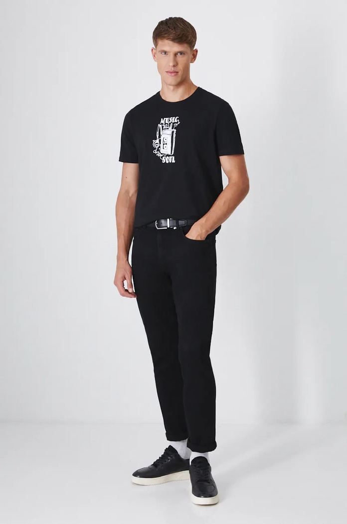 T-shirt bawełniany męski z domieszką elastanu z nadrukiem kolor czarny RW24-TSM622 czarny RW24