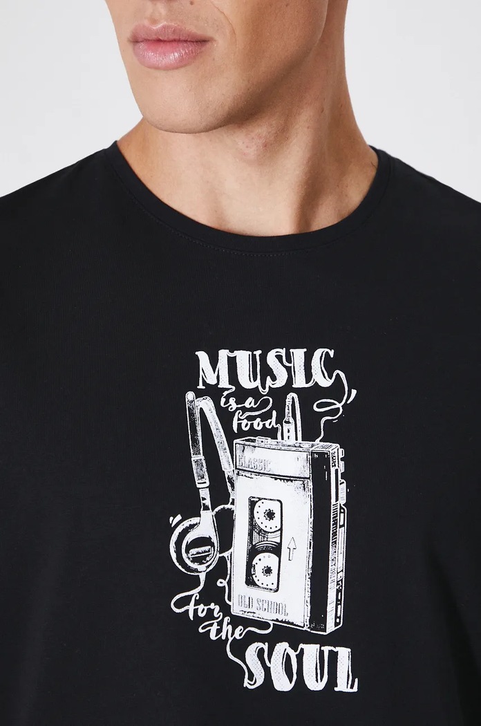 T-shirt bawełniany męski z domieszką elastanu z nadrukiem kolor czarny RW24-TSM622 czarny