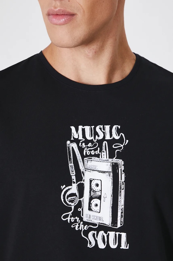 T-shirt bawełniany męski z domieszką elastanu z nadrukiem kolor czarny RW24-TSM622 czarny
