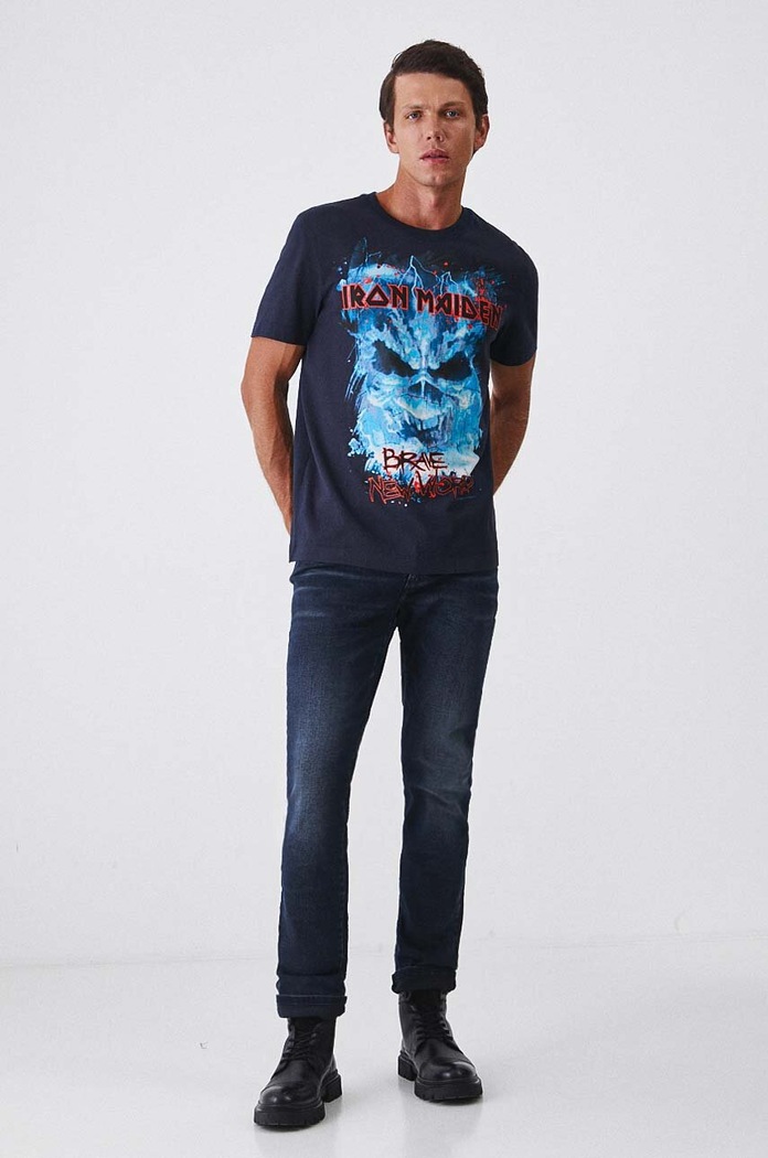 T-shirt bawełniany męski Iron Maiden kolor granatowy RW24-TSM671 granatowy RW24
