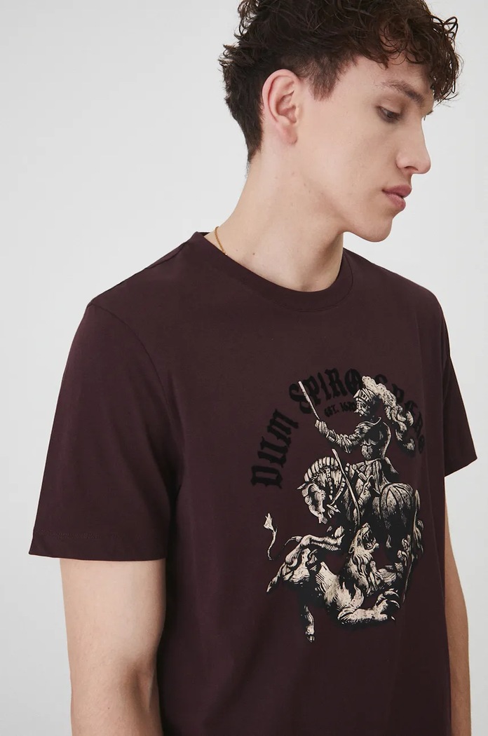 T-shirt bawełniany męski z nadrukiem kolor fioletowy fioletowy RW24-TSM802