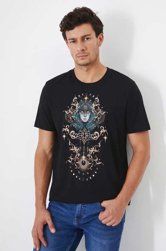 T-shirt bawełniany męski z kolekcji Zodiak - Panna kolor czarny RW24-TSM951 czarny RW24