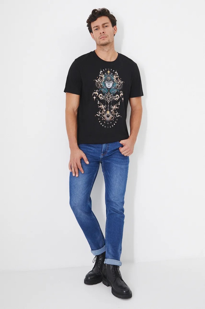 Odzież T-shirt bawełniany męski z kolekcji Zodiak - Panna kolor czarny RW24-TSM951 czarny