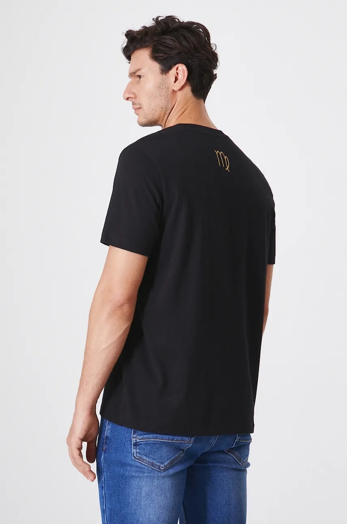 T-shirt bawełniany męski z kolekcji Zodiak - Panna kolor czarny czarny RW24-TSM951