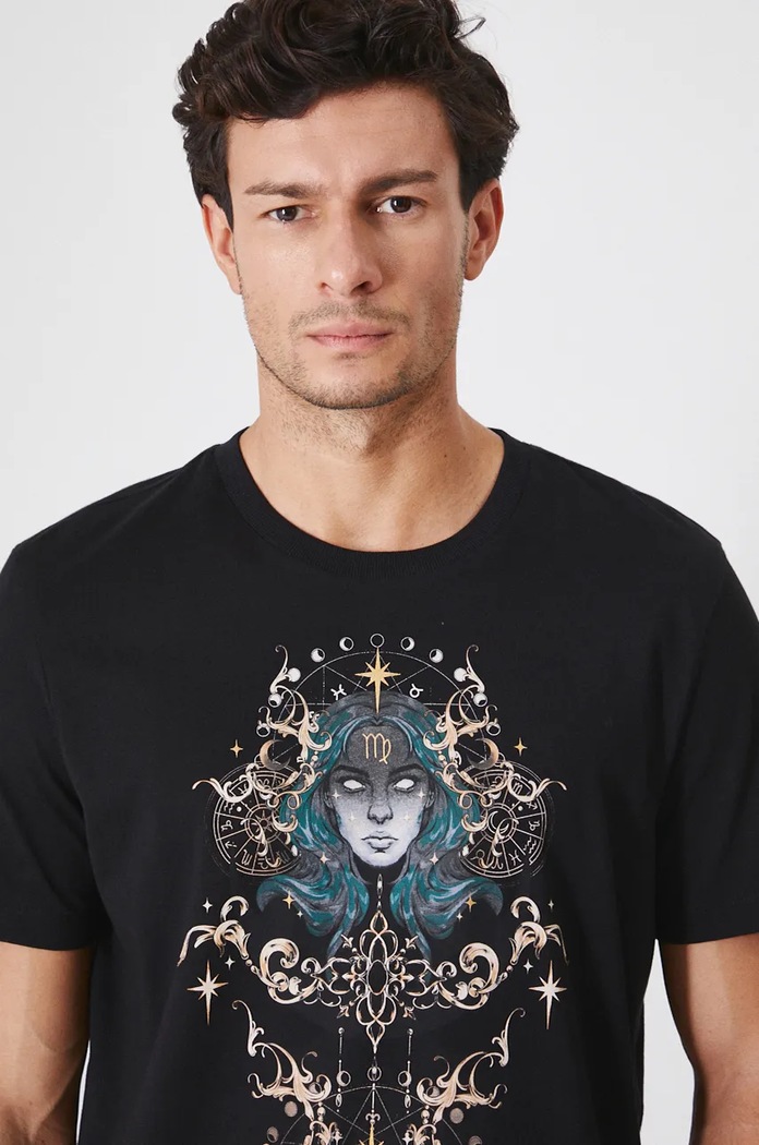 T-shirt bawełniany męski z kolekcji Zodiak - Panna kolor czarny RW24-TSM951 czarny