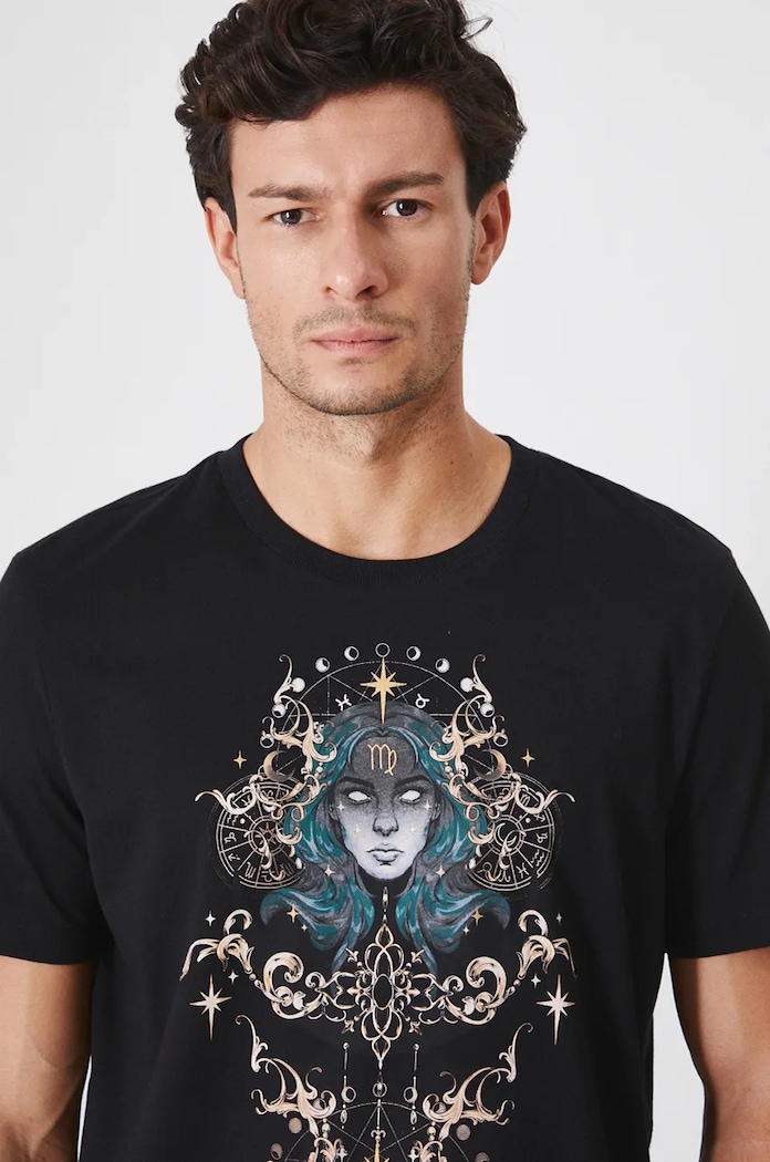 T-shirt bawełniany męski z kolekcji Zodiak - Panna kolor czarny RW24-TSM951 czarny