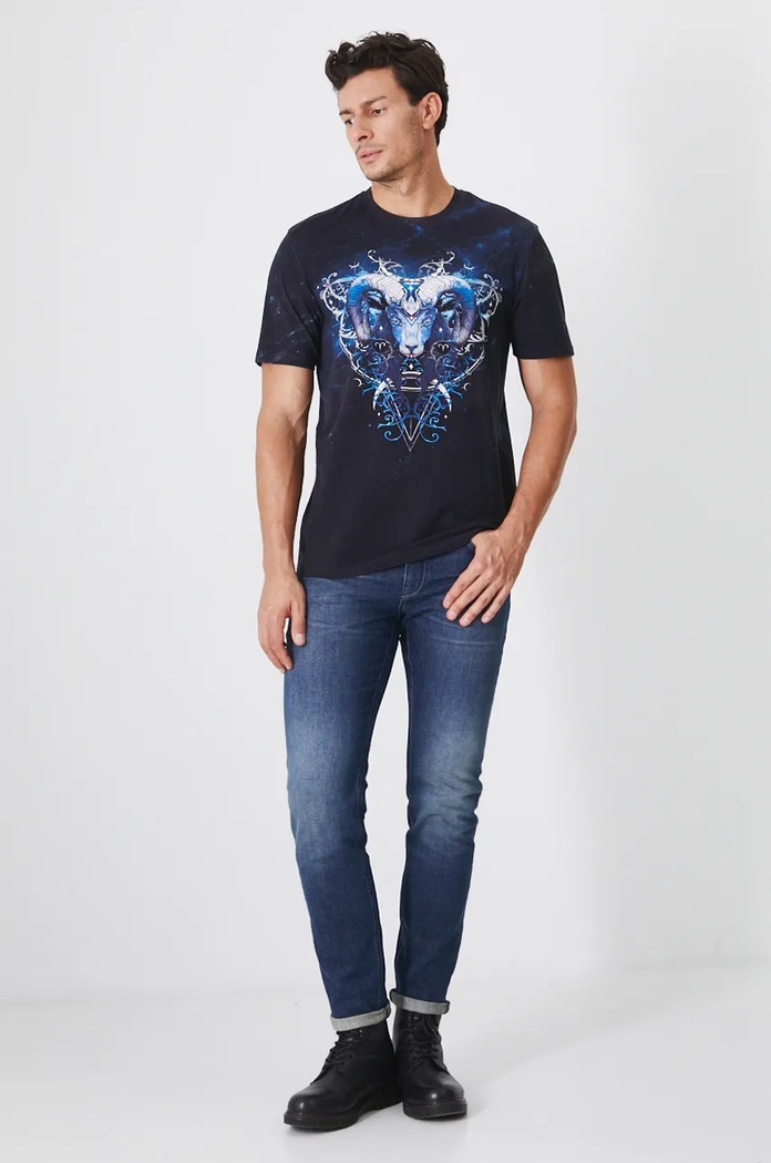 Odzież T-shirt męski z kolekcji Zodiak - Baran kolor czarny RW24-TSM955 czarny