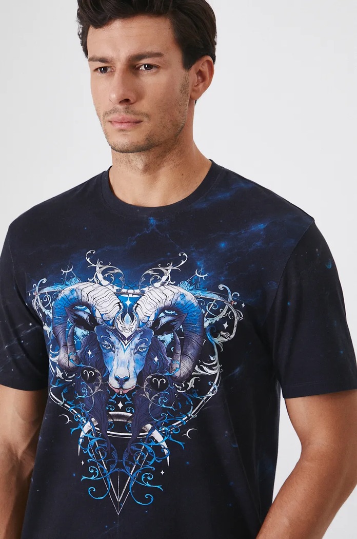 T-shirt męski z kolekcji Zodiak - Baran kolor czarny RW24-TSM955 czarny
