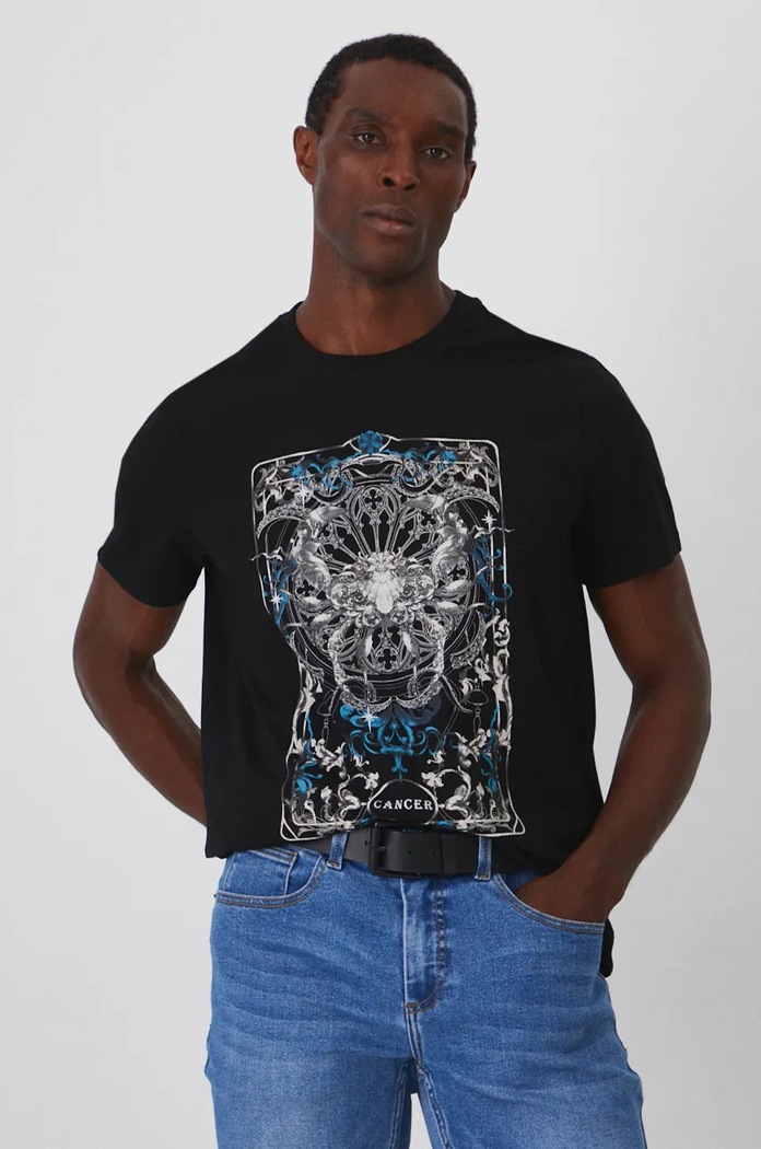 T-shirt bawełniany męski z kolekcji Zodiak - Rak kolor czarny RW24-TSM956 czarny RW24