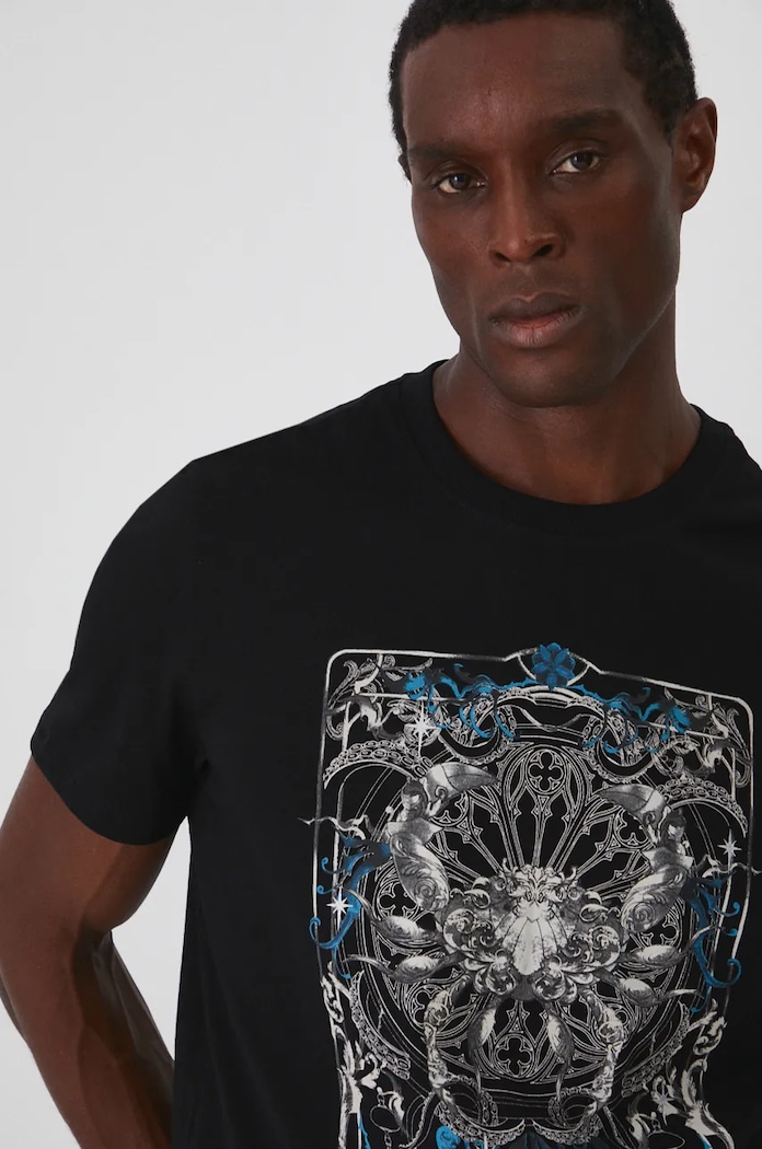 T-shirt bawełniany męski z kolekcji Zodiak - Rak kolor czarny RW24-TSM956 czarny