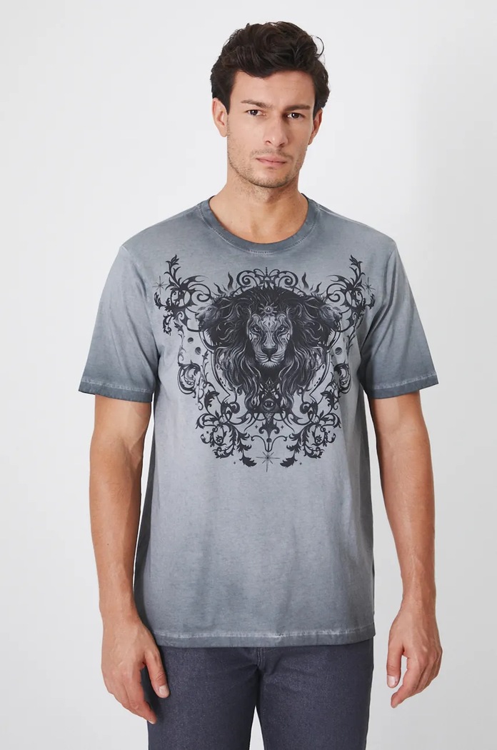 T-shirt bawełniany męski z kolekcji Zodiak - Lew kolor szary RW24-TSM957 szary RW24