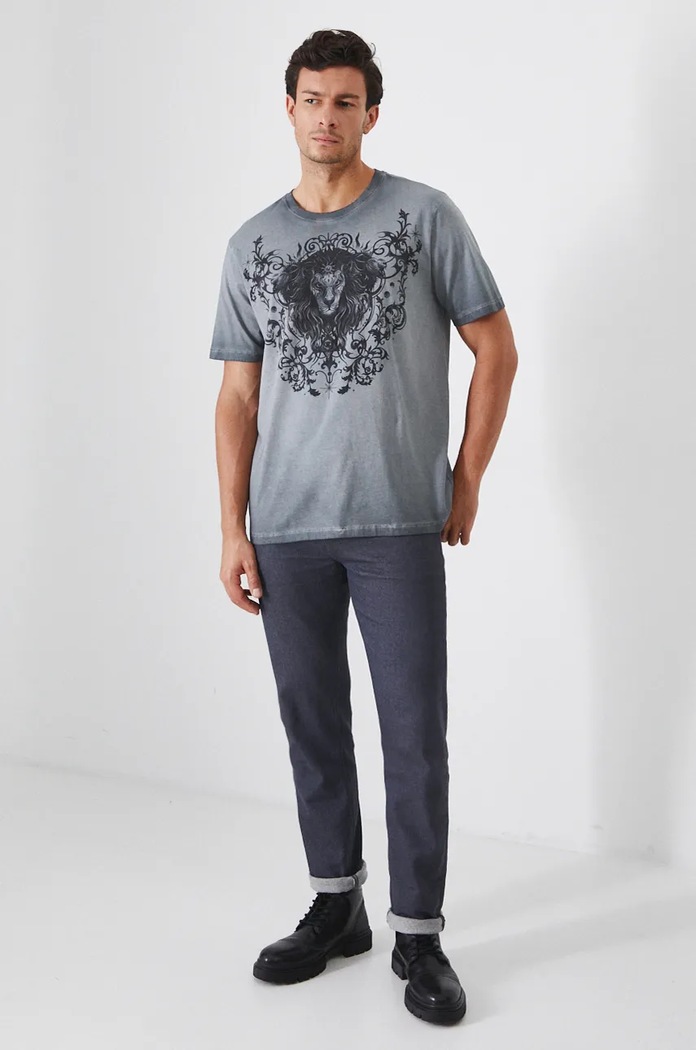 Odzież T-shirt bawełniany męski z kolekcji Zodiak - Lew kolor szary RW24-TSM957 szary