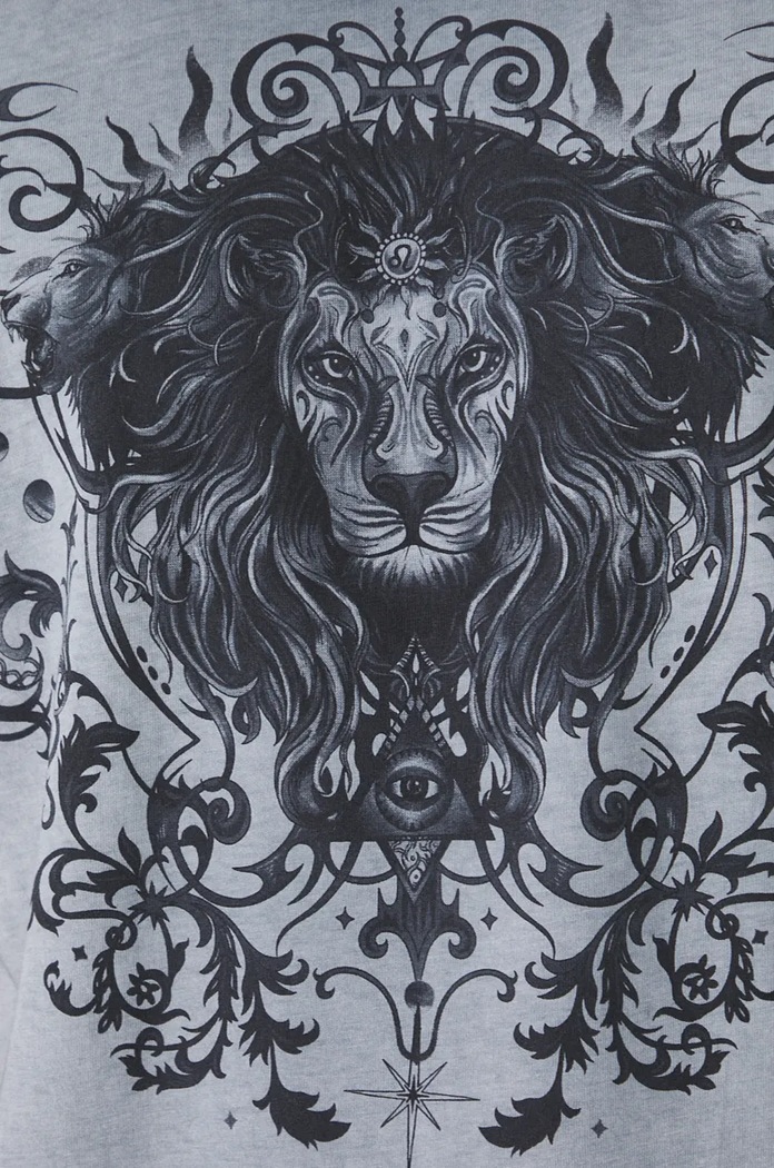 T-shirt bawełniany męski z kolekcji Zodiak - Lew kolor szary RW24-TSM957
