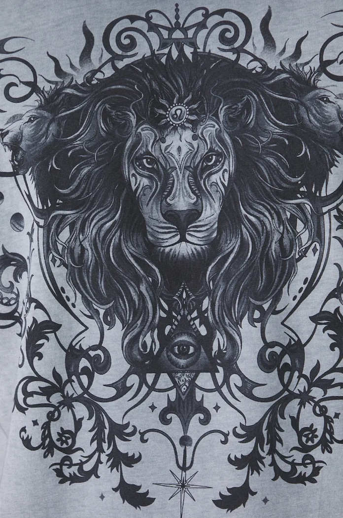 T-shirt bawełniany męski z kolekcji Zodiak - Lew kolor szary RW24-TSM957