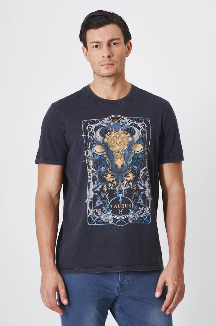 T-shirt bawełniany męski z kolekcji Zodiak - Byk kolor szary RW24-TSM958 szary RW24